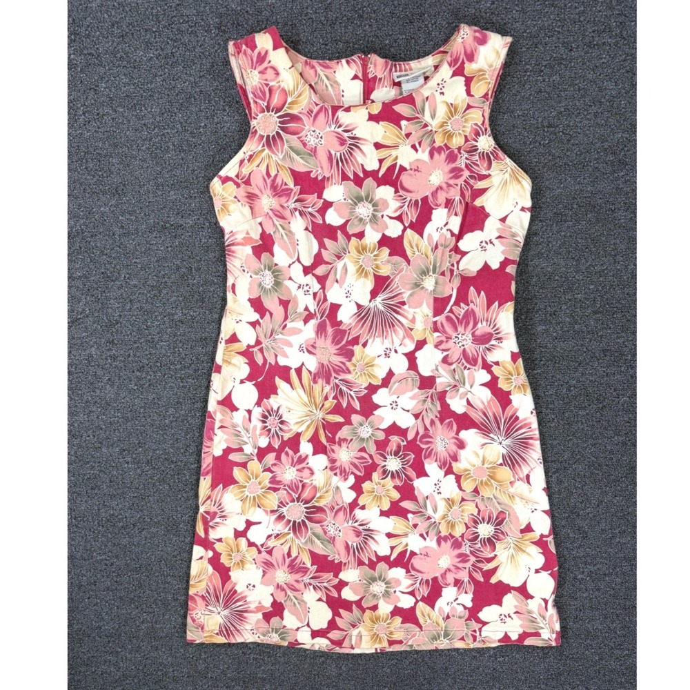 Faded‎ Glory Floral Shift Dress Women 8 Pink Excellent Sleeveless Stretch Mini